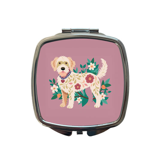 Labradoodle Floral Motif Standing Dog Small Travel Purse Handbag Pocket Makeup Compact Mirror