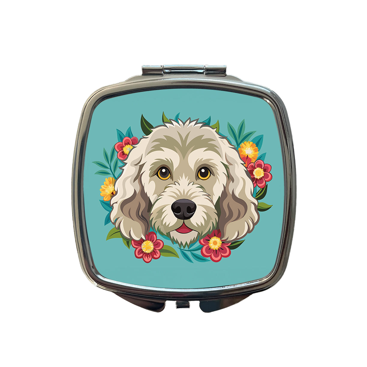 Labradoodle Head Floral Motif Dog Small Travel Purse Handbag Pocket Makeup Compact Mirror