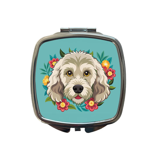 Labradoodle Head Floral Motif Dog Small Travel Purse Handbag Pocket Makeup Compact Mirror