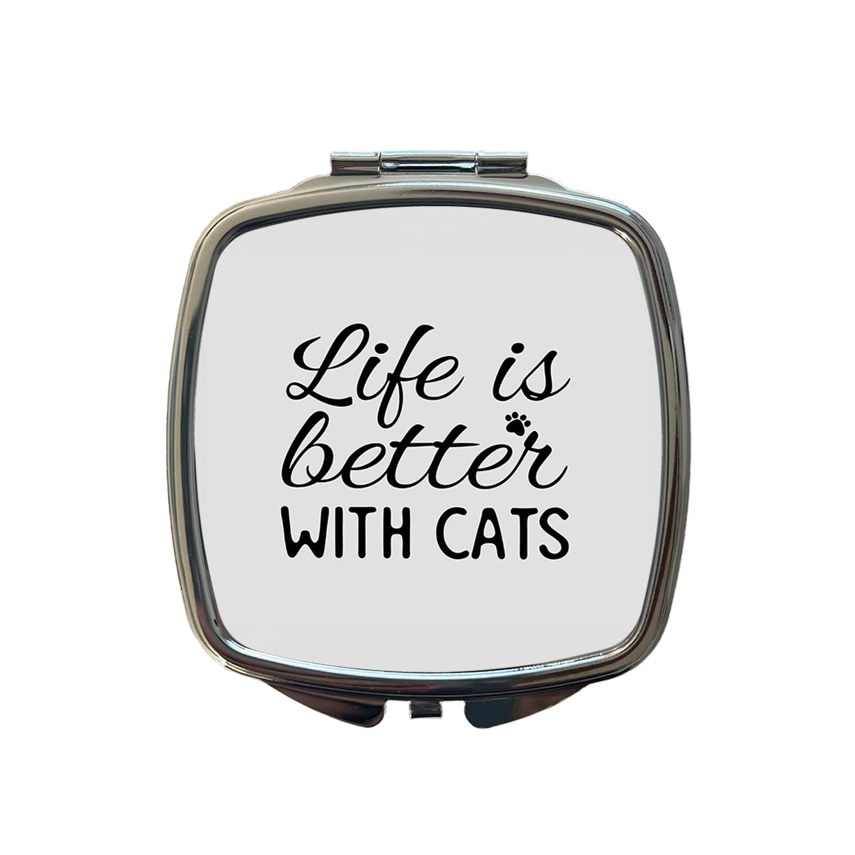 Life Is Better With Cats Gray Black Small Travel Purse Handbag Pocket Makeup Compact Mirror
