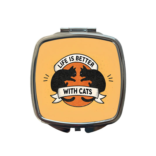 Life Is Better With Cats Small Travel Purse Handbag Pocket Makeup Compact Mirror