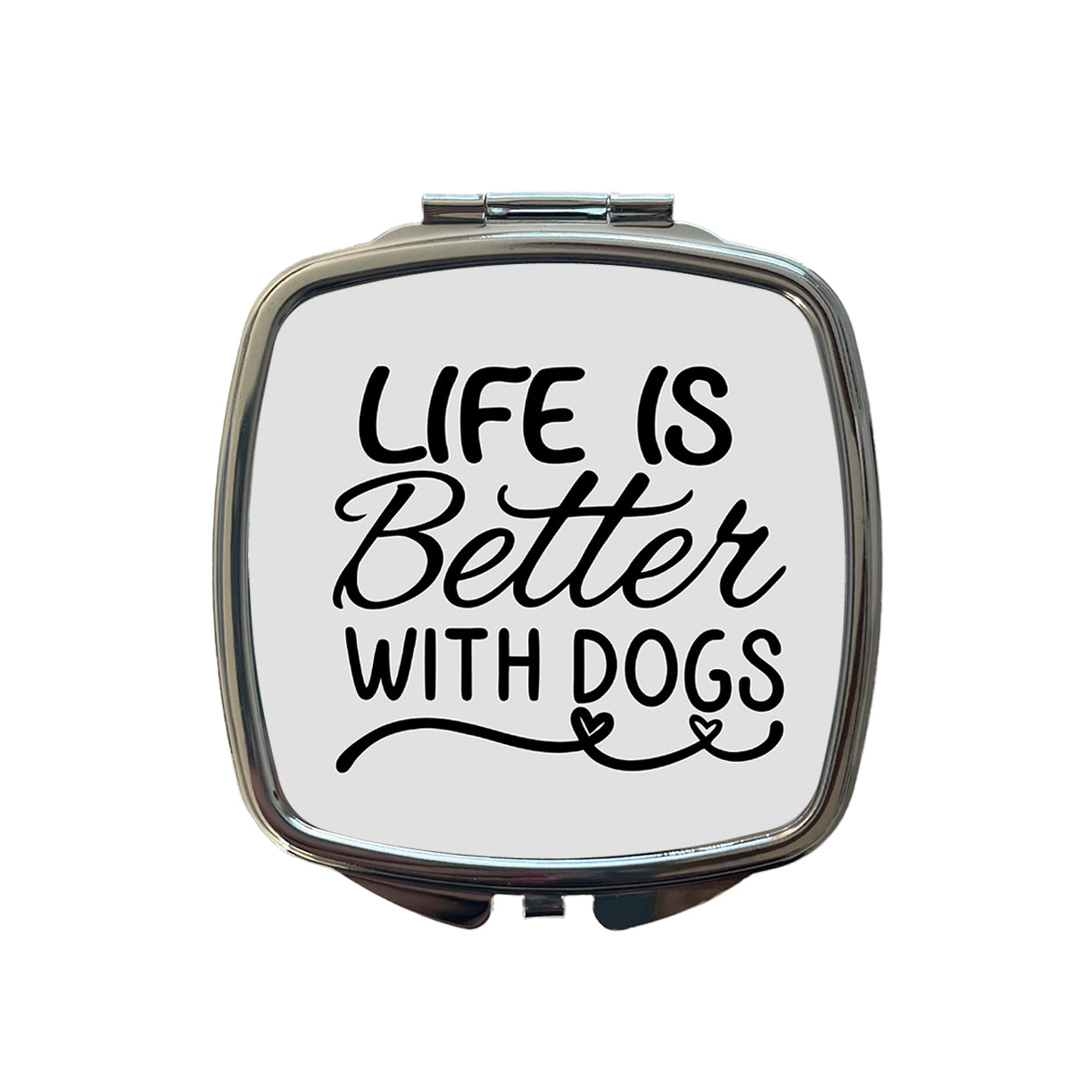 Life Is Better With Dogs Gray Small Travel Purse Handbag Pocket Makeup Compact Mirror