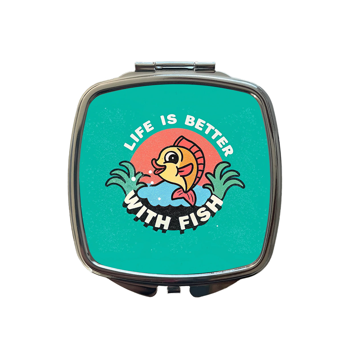 Life Is Better With Fish Fishing Small Travel Purse Handbag Pocket Makeup Compact Mirror