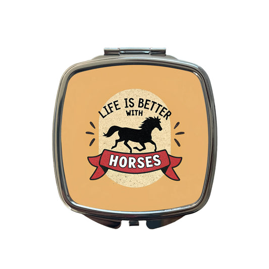 Life Is Better With Horses Small Travel Purse Handbag Pocket Makeup Compact Mirror