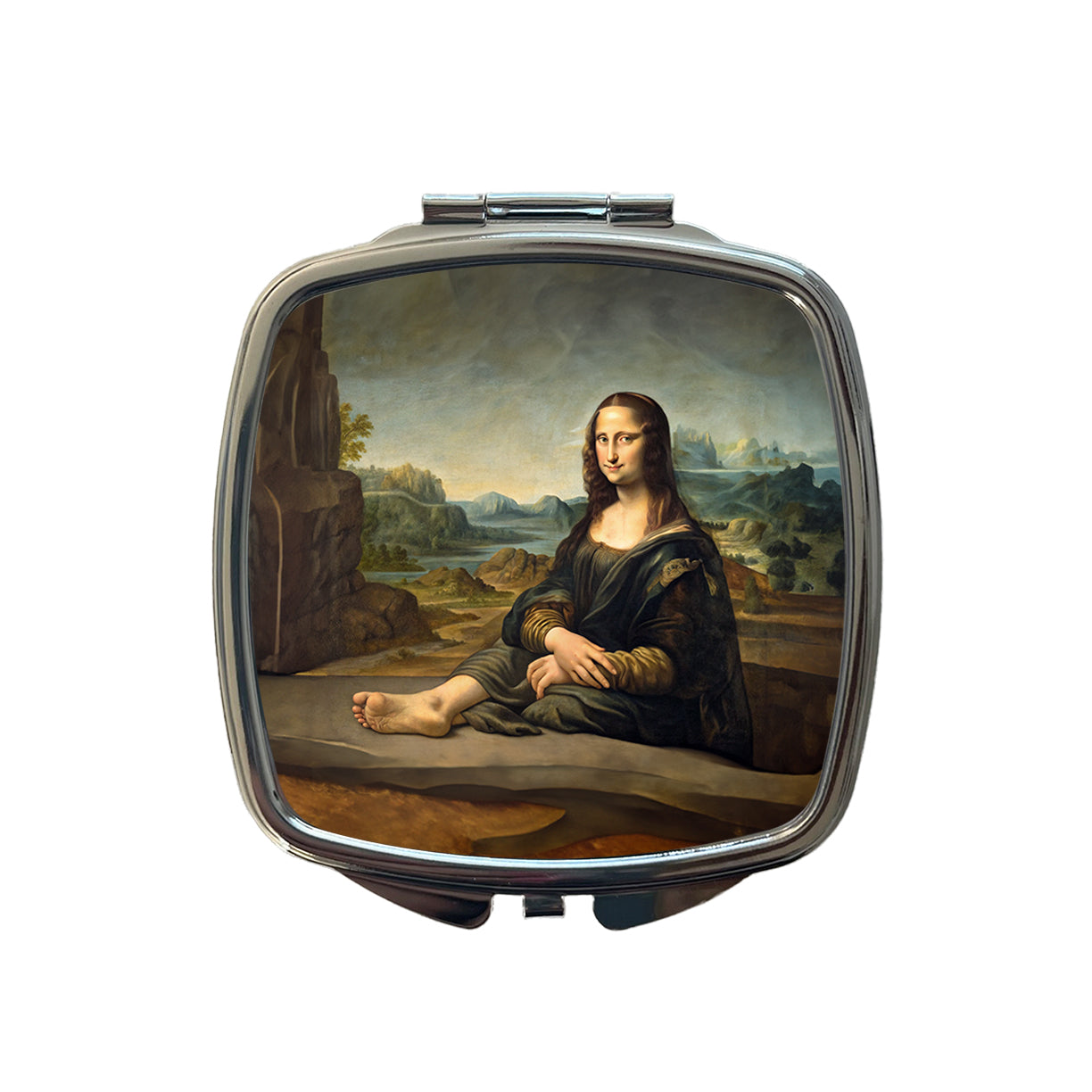 Mona Lisa With Foot Funny Small Travel Purse Handbag Pocket Makeup Compact Mirror