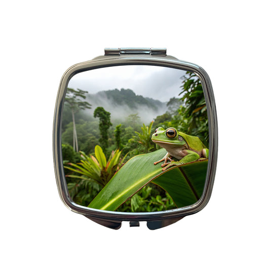 Puerto Rico Frog On Leaf Small Travel Purse Handbag Pocket Makeup Compact Mirror