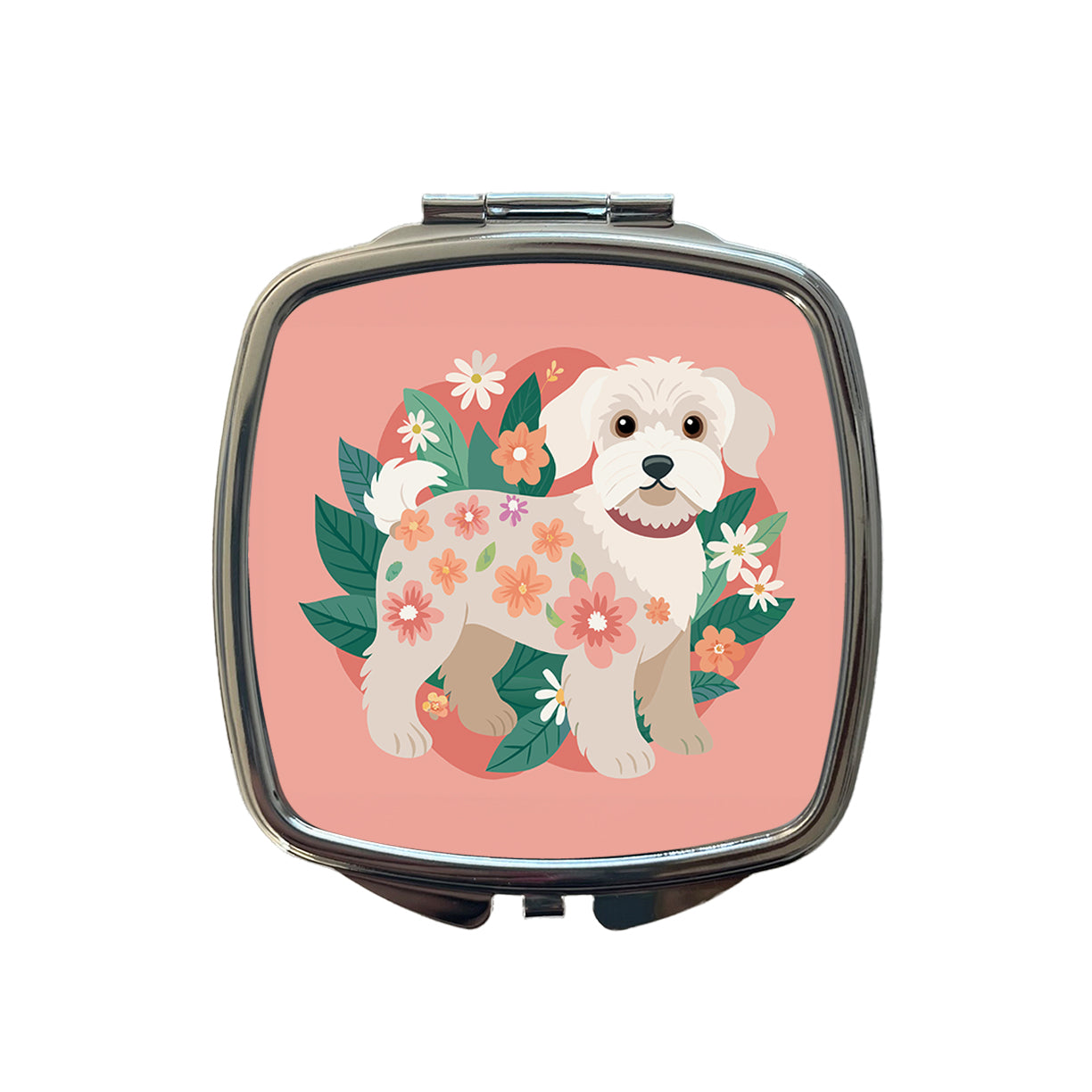 Schnoodle Floral Motif Cute Dog Small Travel Purse Handbag Pocket Makeup Compact Mirror