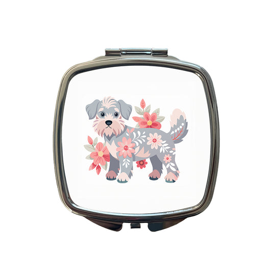Schnoodle Floral Motif Dog Small Travel Purse Handbag Pocket Makeup Compact Mirror