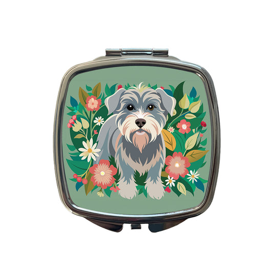 Schnoodle Floral Motif Green Dog Small Travel Purse Handbag Pocket Makeup Compact Mirror