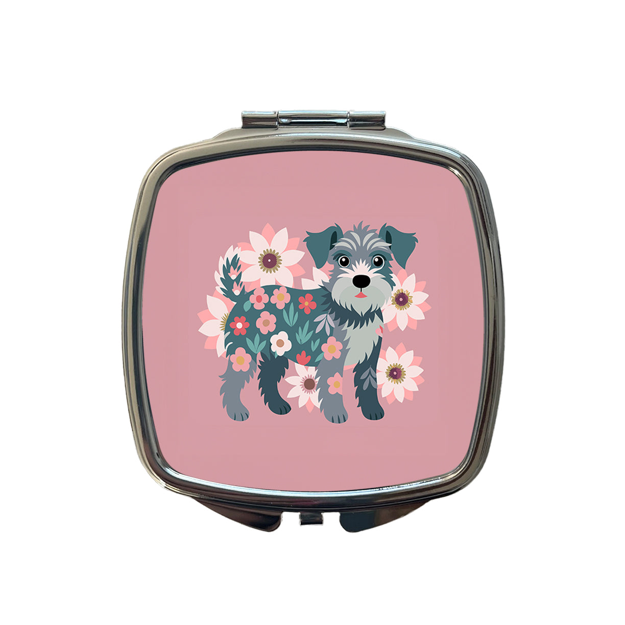 Schnoodle Floral Motif Pink Dog Small Travel Purse Handbag Pocket Makeup Compact Mirror