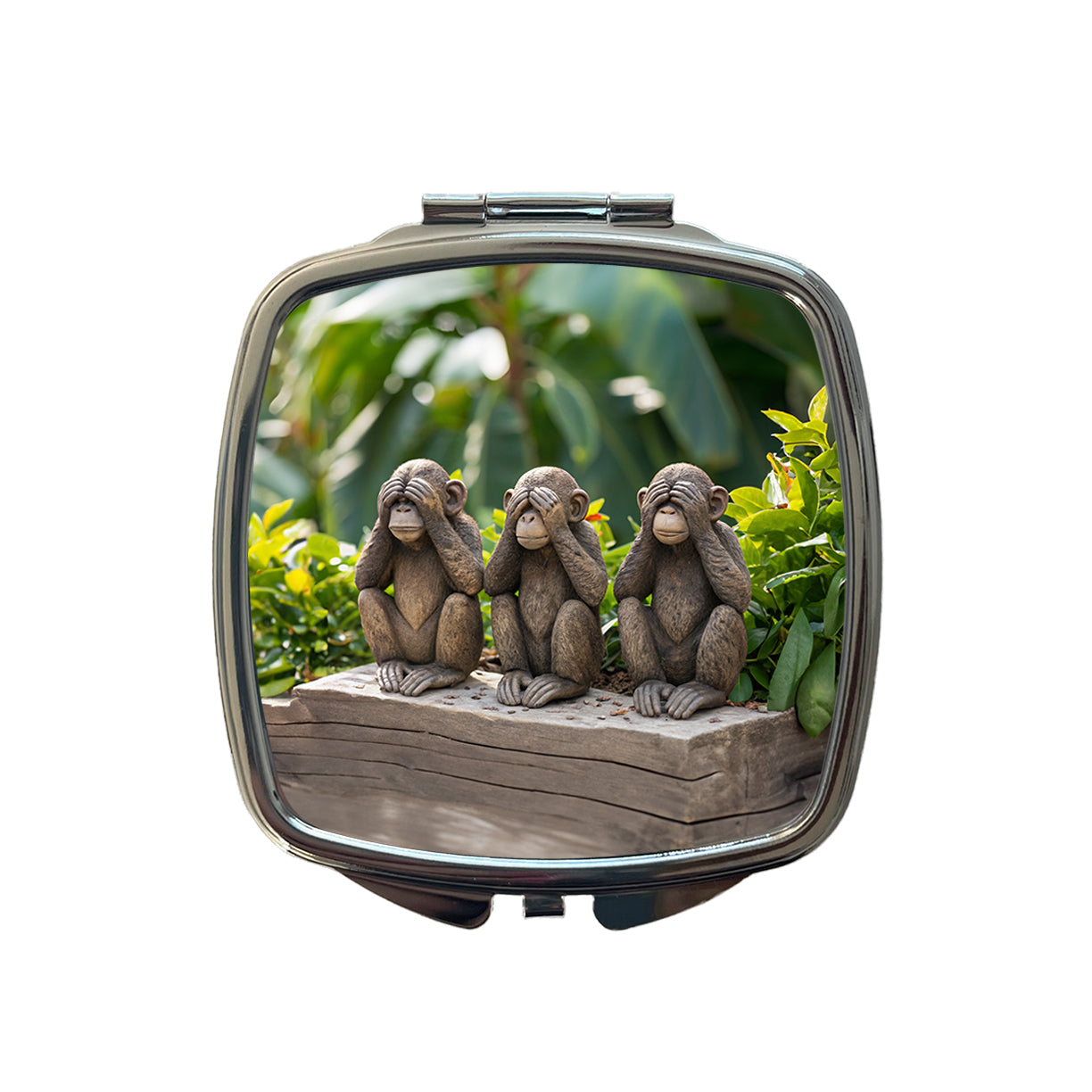 See No Evil Monkeys Funny Small Travel Purse Handbag Pocket Makeup Compact Mirror