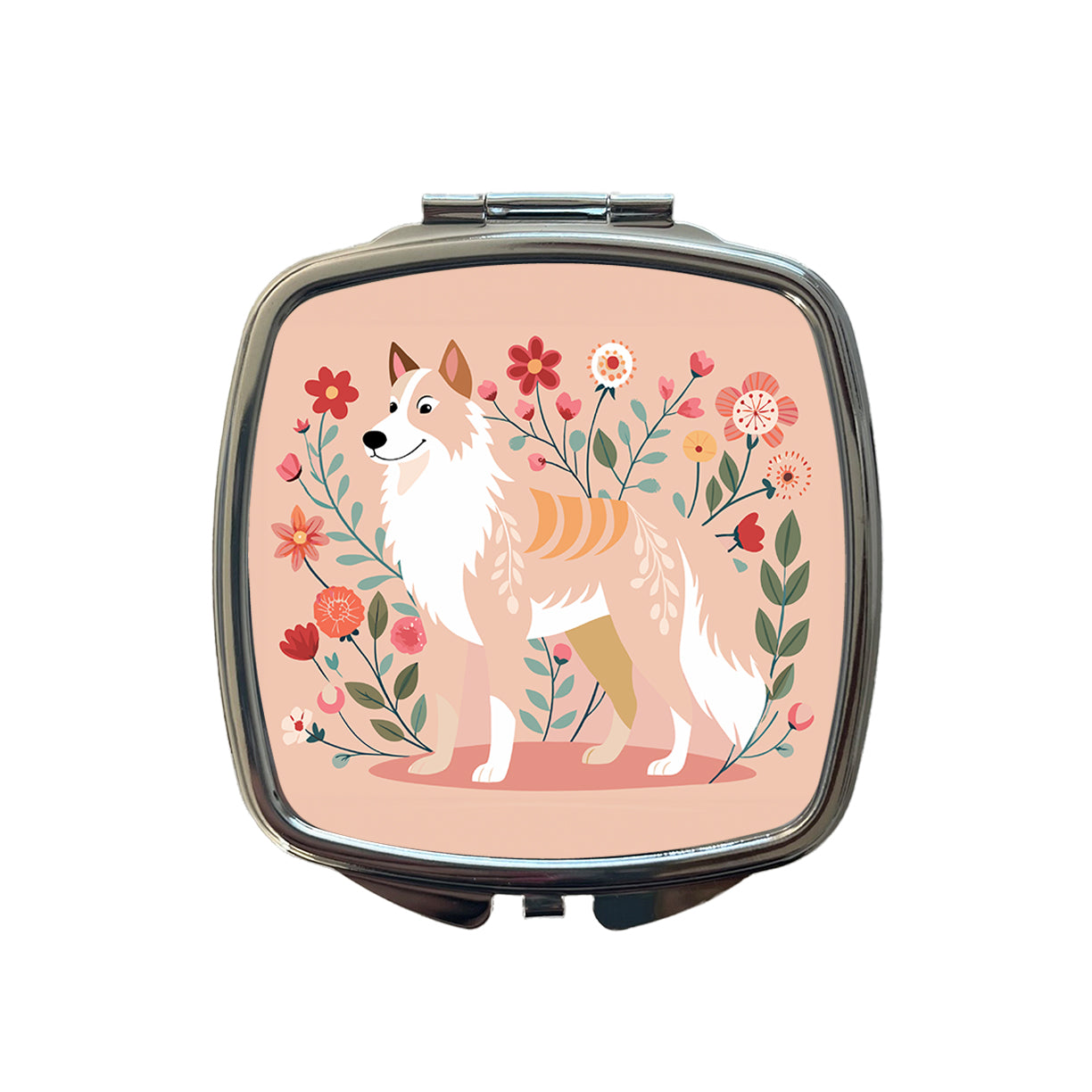 Siberian Retriever Floral Motif Dog Cute Small Travel Purse Handbag Pocket Makeup Compact Mirror