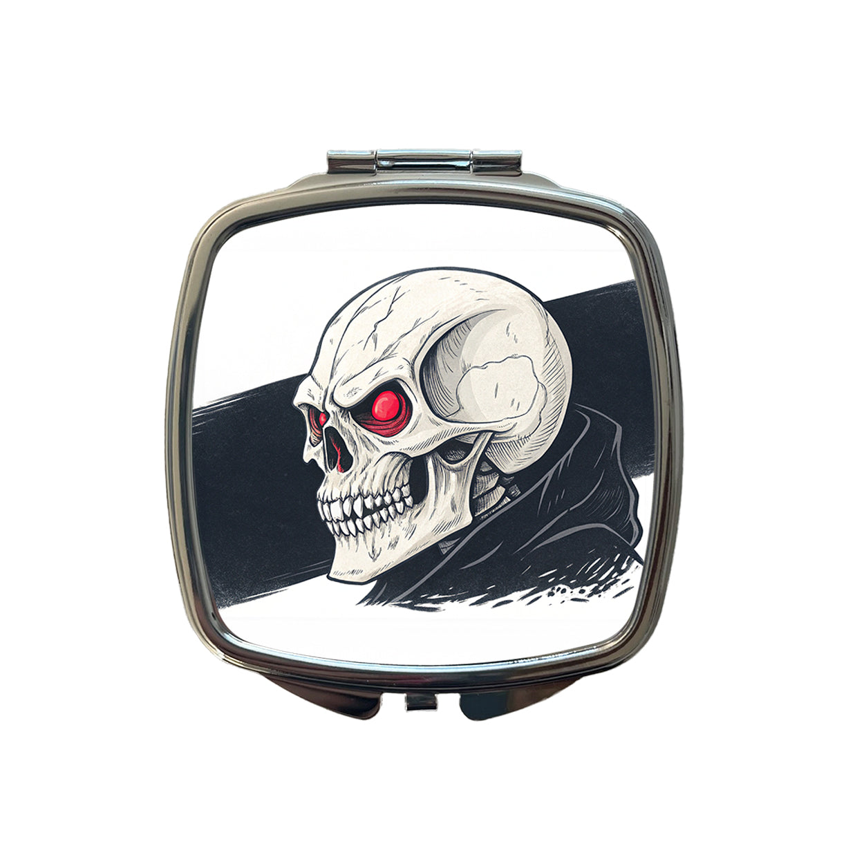 Skull With Red Eyes Menacing Small Travel Purse Handbag Pocket Makeup Compact Mirror
