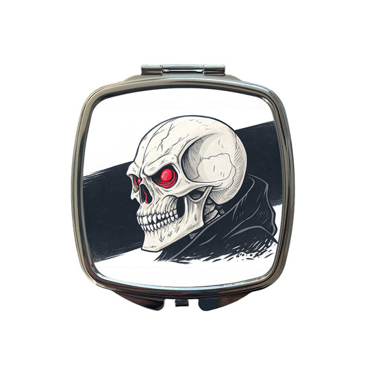 Skull With Red Eyes Menacing Small Travel Purse Handbag Pocket Makeup Compact Mirror