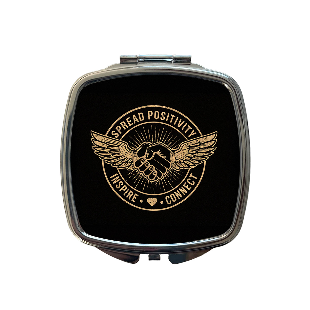 Spread Positivity Black Tan Small Travel Purse Handbag Pocket Makeup Compact Mirror