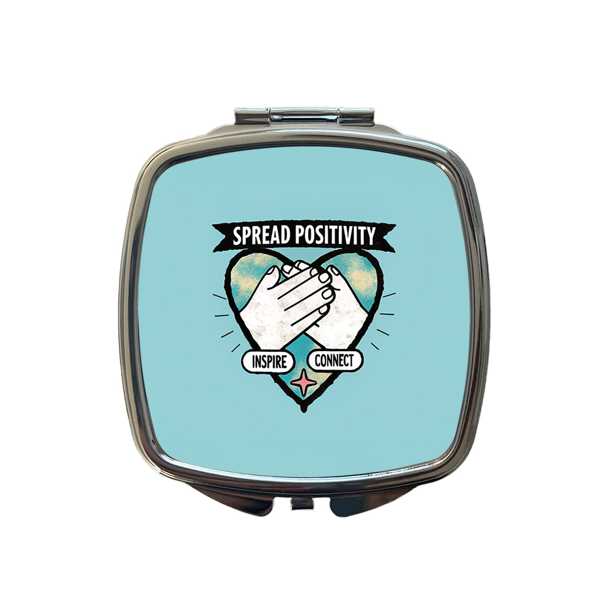Spread Positivity Blue Small Travel Purse Handbag Pocket Makeup Compact Mirror