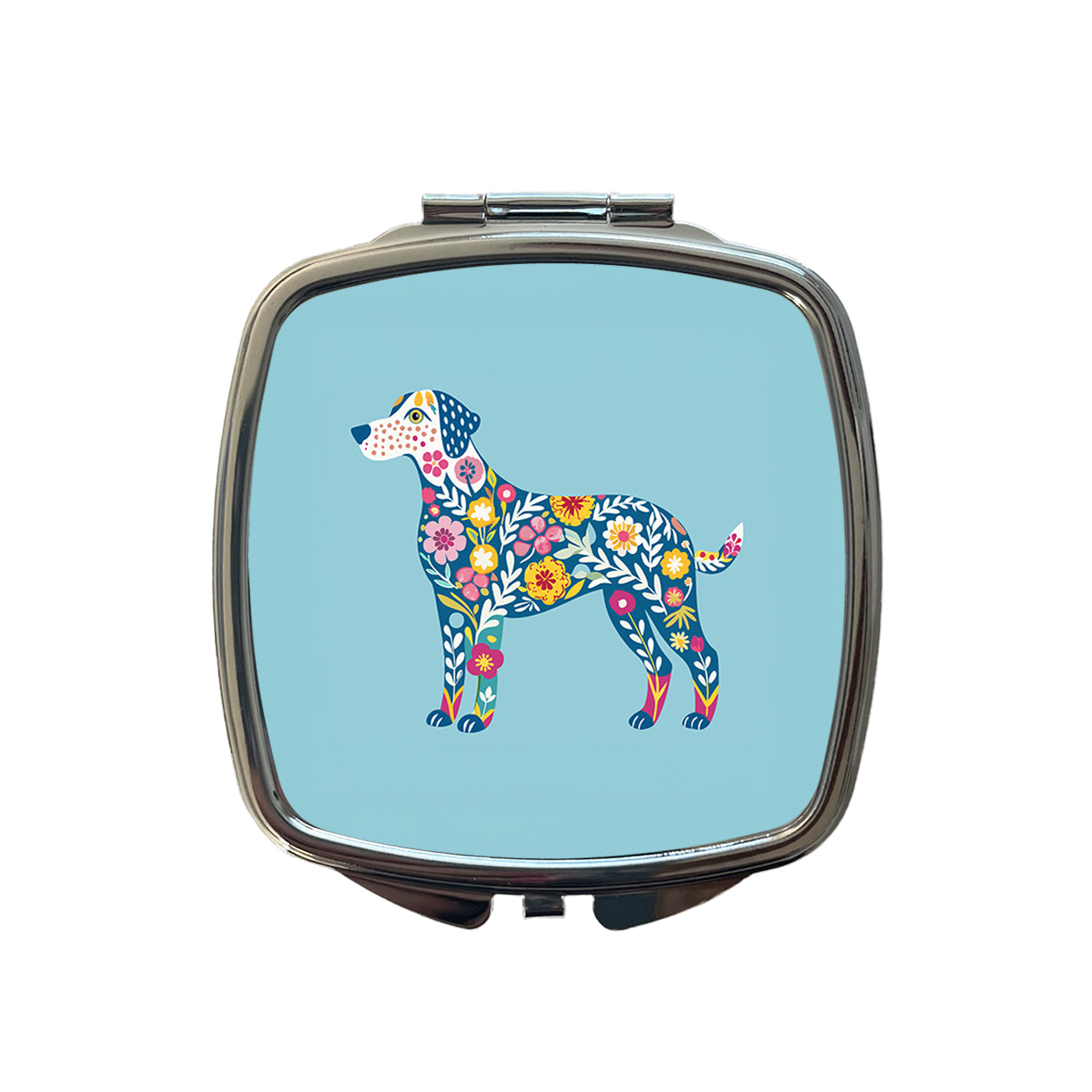 Weimador Floral Motif Blue Dog Small Travel Purse Handbag Pocket Makeup Compact Mirror