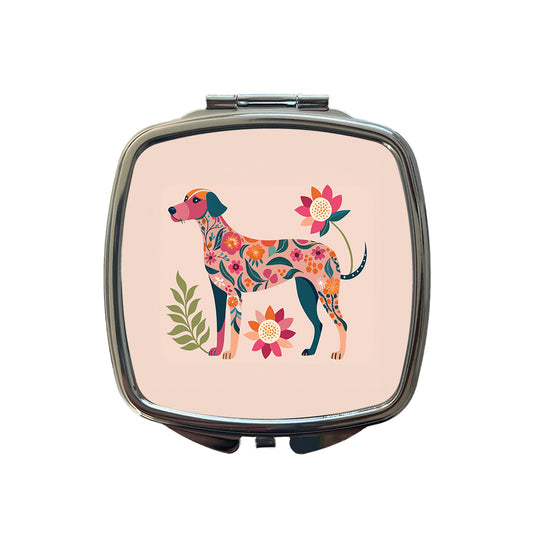 Weimador Floral Motif Cute Dog Small Travel Purse Handbag Pocket Makeup Compact Mirror