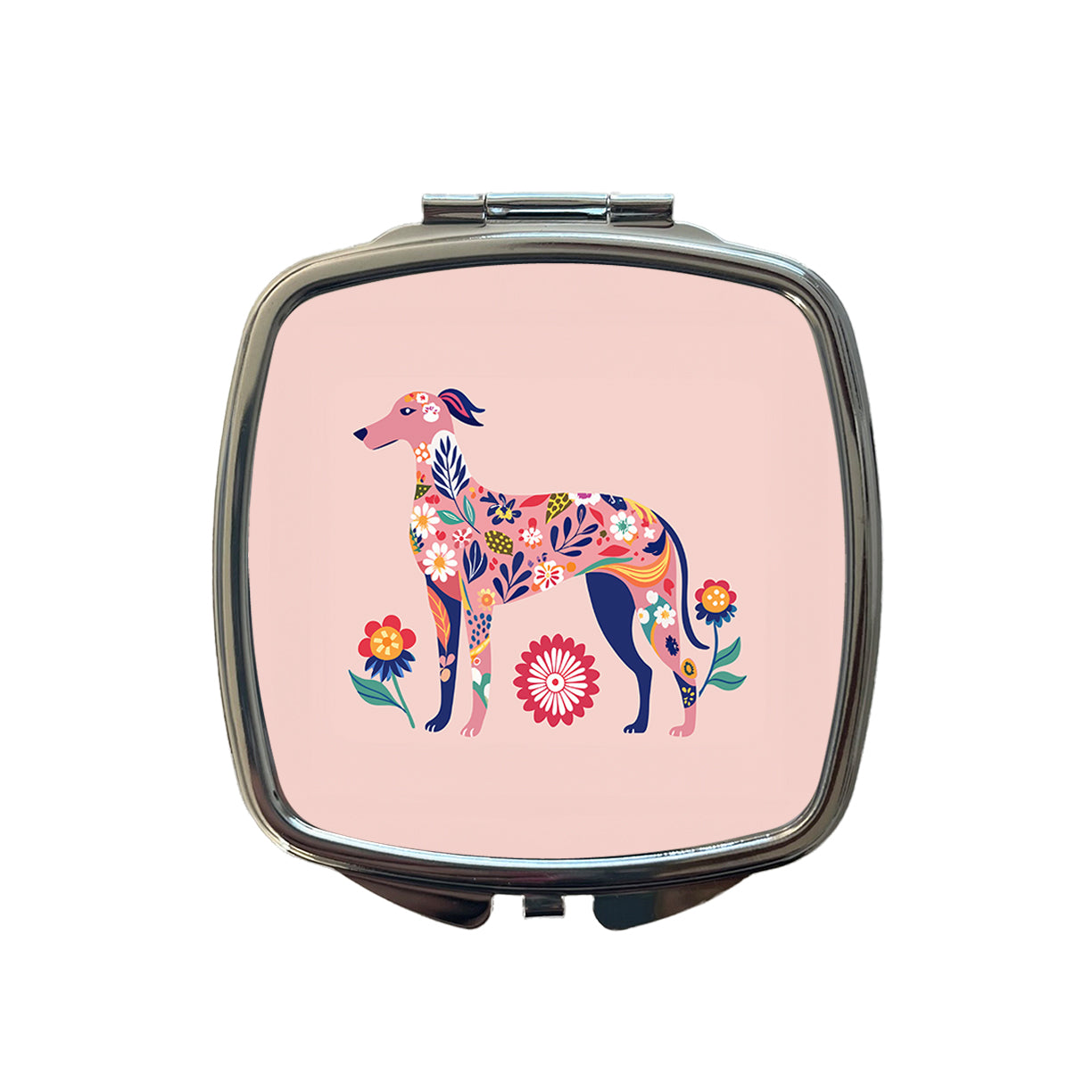 Weimador Floral Motif Light Pink Dog Small Travel Purse Handbag Pocket Makeup Compact Mirror