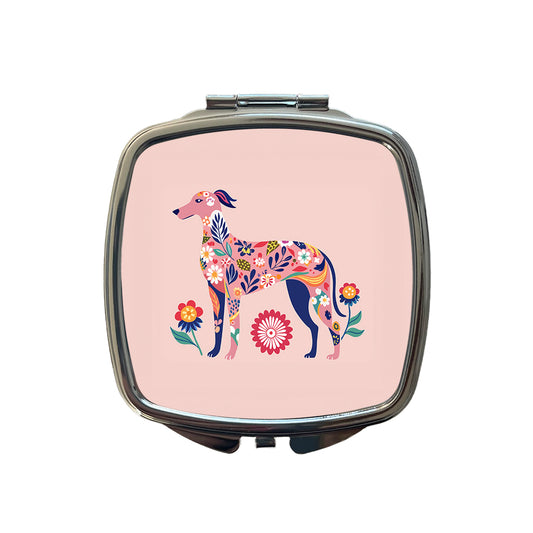 Weimador Floral Motif Light Pink Dog Small Travel Purse Handbag Pocket Makeup Compact Mirror