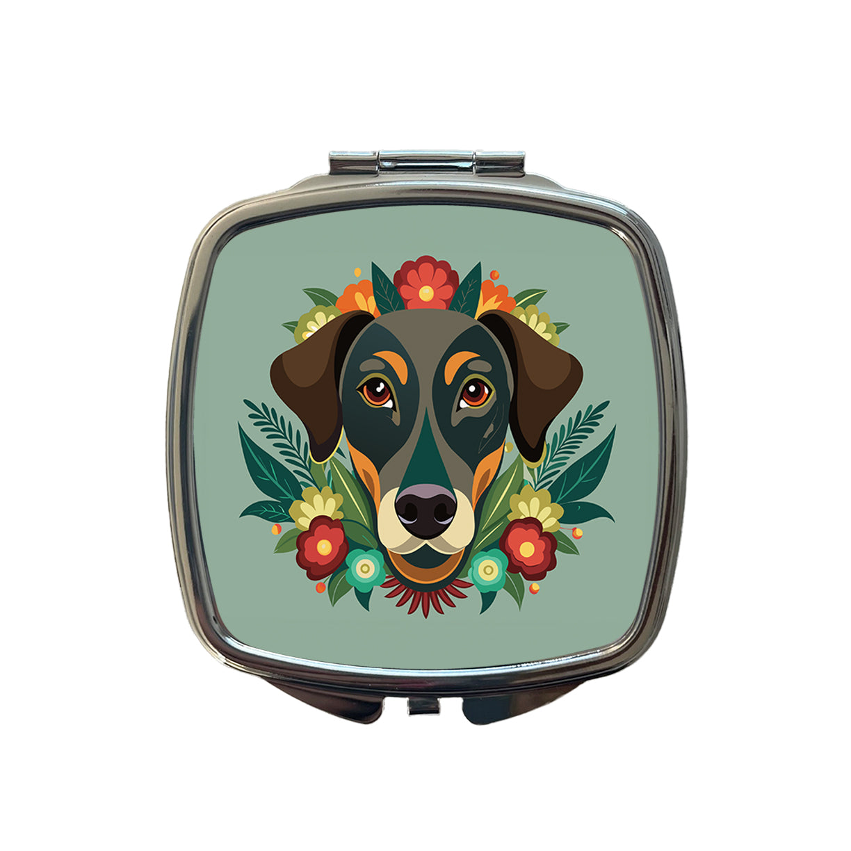 Weimador Head Floral Motif Gray Dog Small Travel Purse Handbag Pocket Makeup Compact Mirror