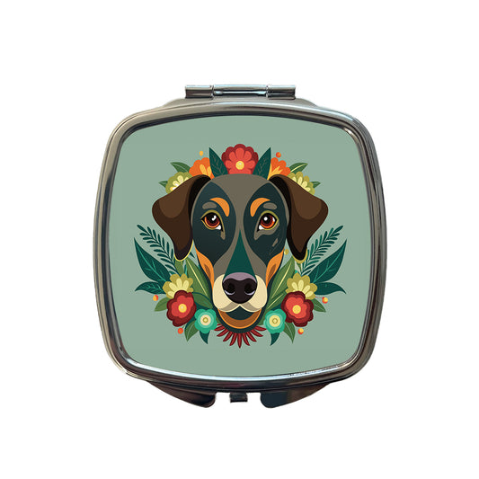 Weimador Head Floral Motif Gray Dog Small Travel Purse Handbag Pocket Makeup Compact Mirror