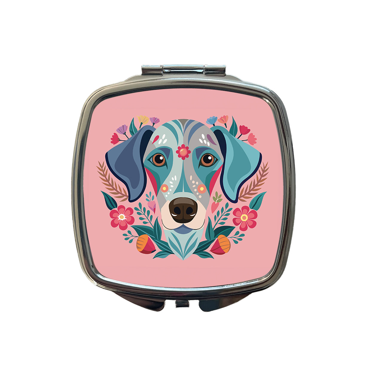 Weimador Head Floral Motif Light Pink Dog Small Travel Purse Handbag Pocket Makeup Compact Mirror