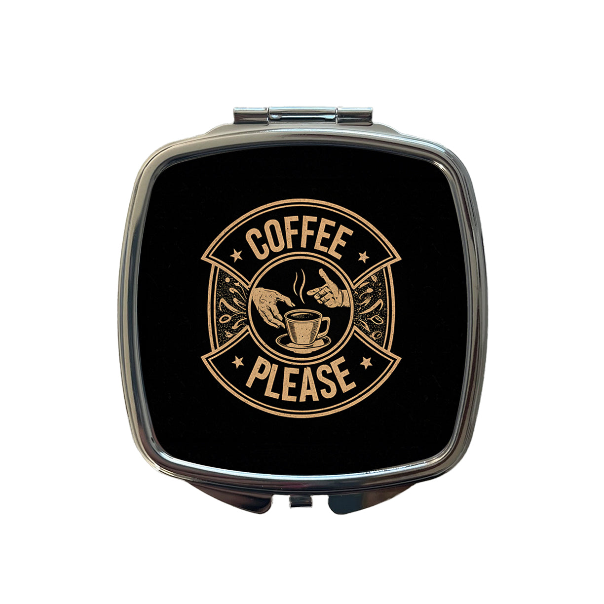 Coffee Please Black Tan Small Travel Purse Handbag Pocket Makeup Compact Mirror