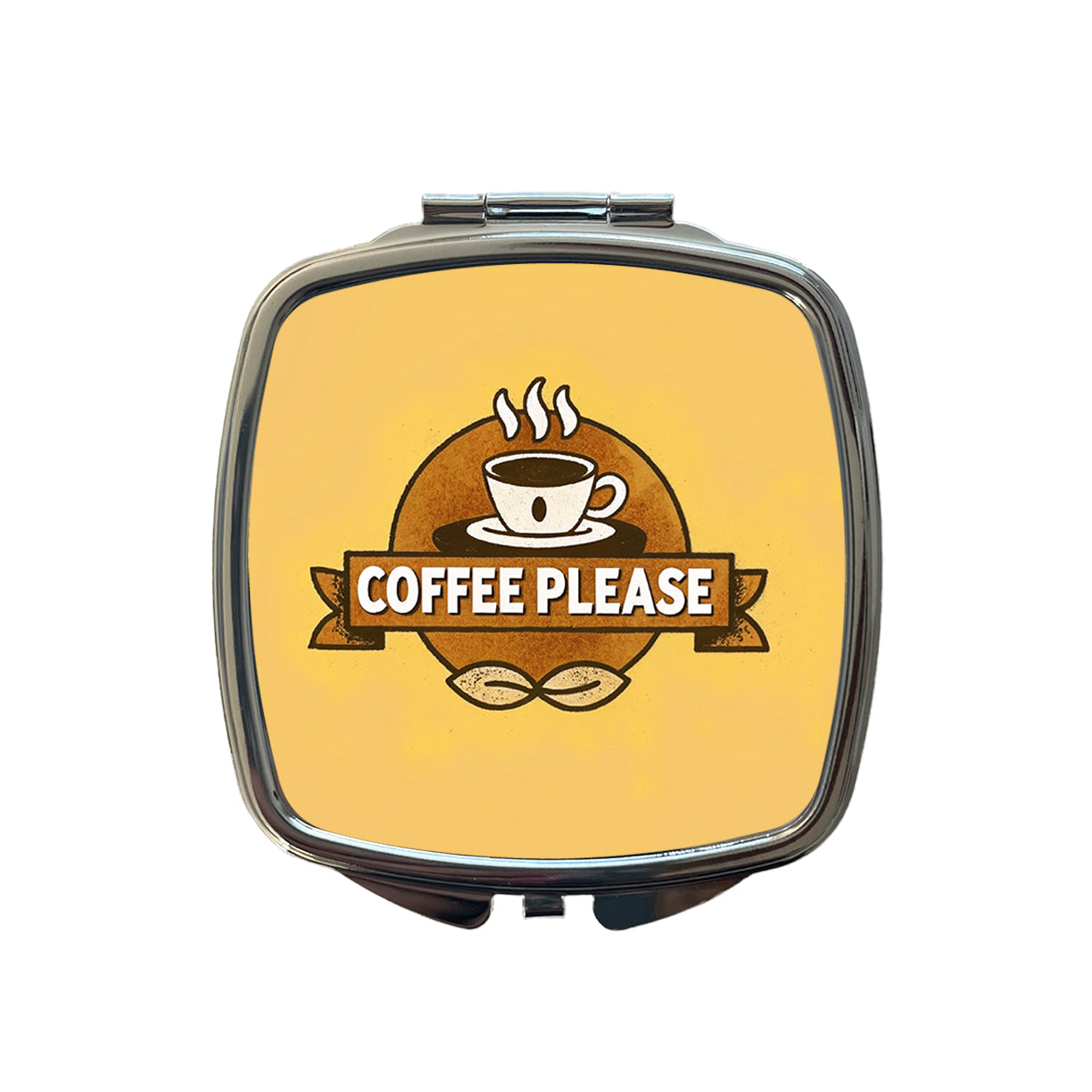 Coffee Please Yellow Small Travel Purse Handbag Pocket Makeup Compact Mirror