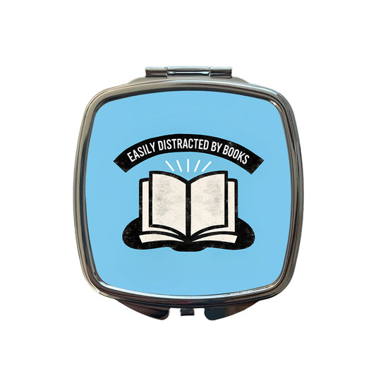 Easily Distracted By Books Reader Reading Small Travel Purse Handbag Pocket Makeup Compact Mirror