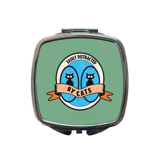 Easily Distracted By Cats Small Travel Purse Handbag Pocket Makeup Compact Mirror