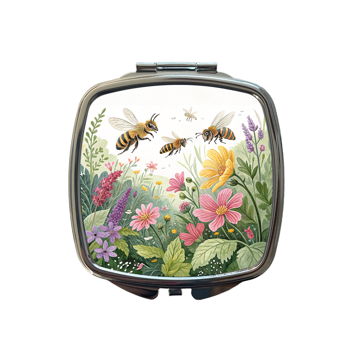Flying Bees Flowers Small Travel Purse Handbag Pocket Makeup Compact Mirror