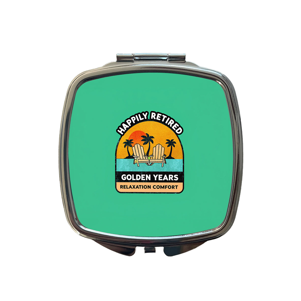Happily Retired Retirement Small Travel Purse Handbag Pocket Makeup Compact Mirror