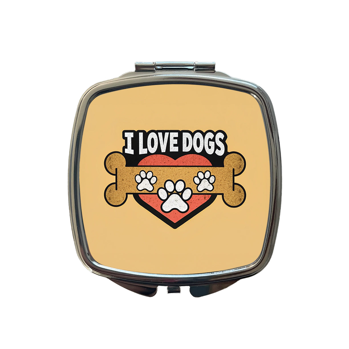I Love Dogs Bone Paw Prints Small Travel Purse Handbag Pocket Makeup Compact Mirror