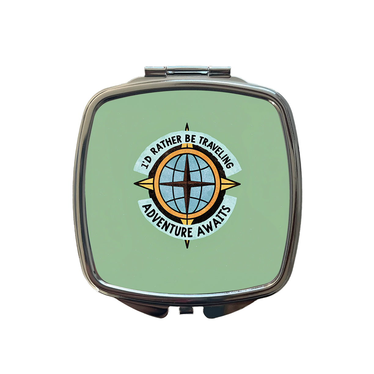 I'd Rather Be Traveling Adventure Small Travel Purse Handbag Pocket Makeup Compact Mirror