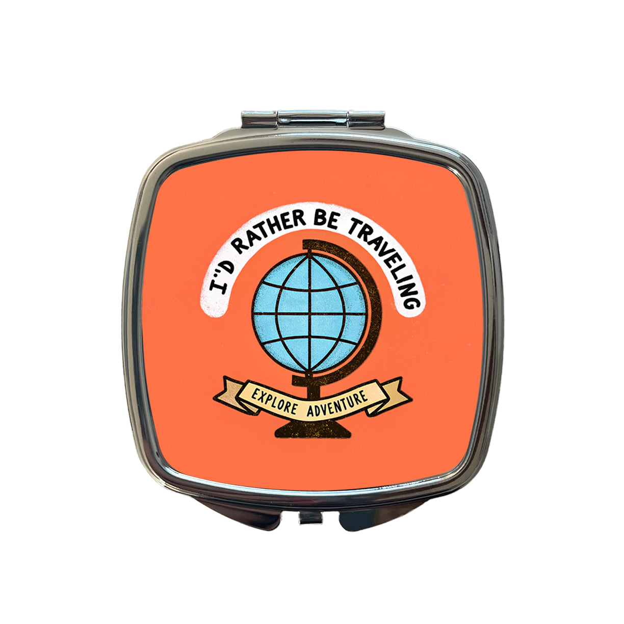 I'd Rather Be Traveling Globe Small Travel Purse Handbag Pocket Makeup Compact Mirror