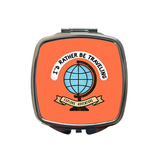 I'd Rather Be Traveling Globe Small Travel Purse Handbag Pocket Makeup Compact Mirror