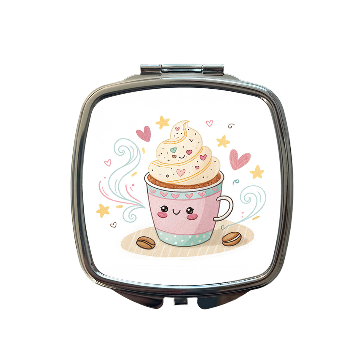 Kawaii Latte Coffee Small Travel Purse Handbag Pocket Makeup Compact Mirror