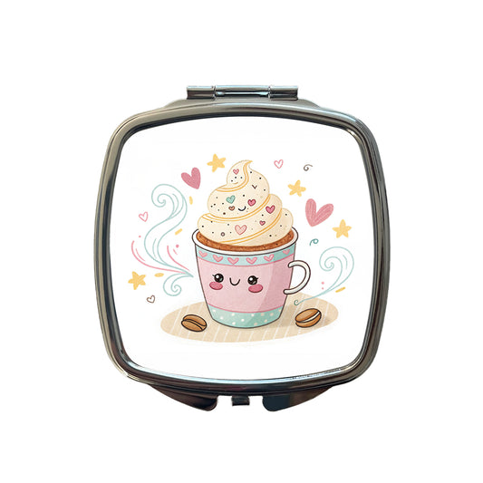 Kawaii Latte Coffee Small Travel Purse Handbag Pocket Makeup Compact Mirror
