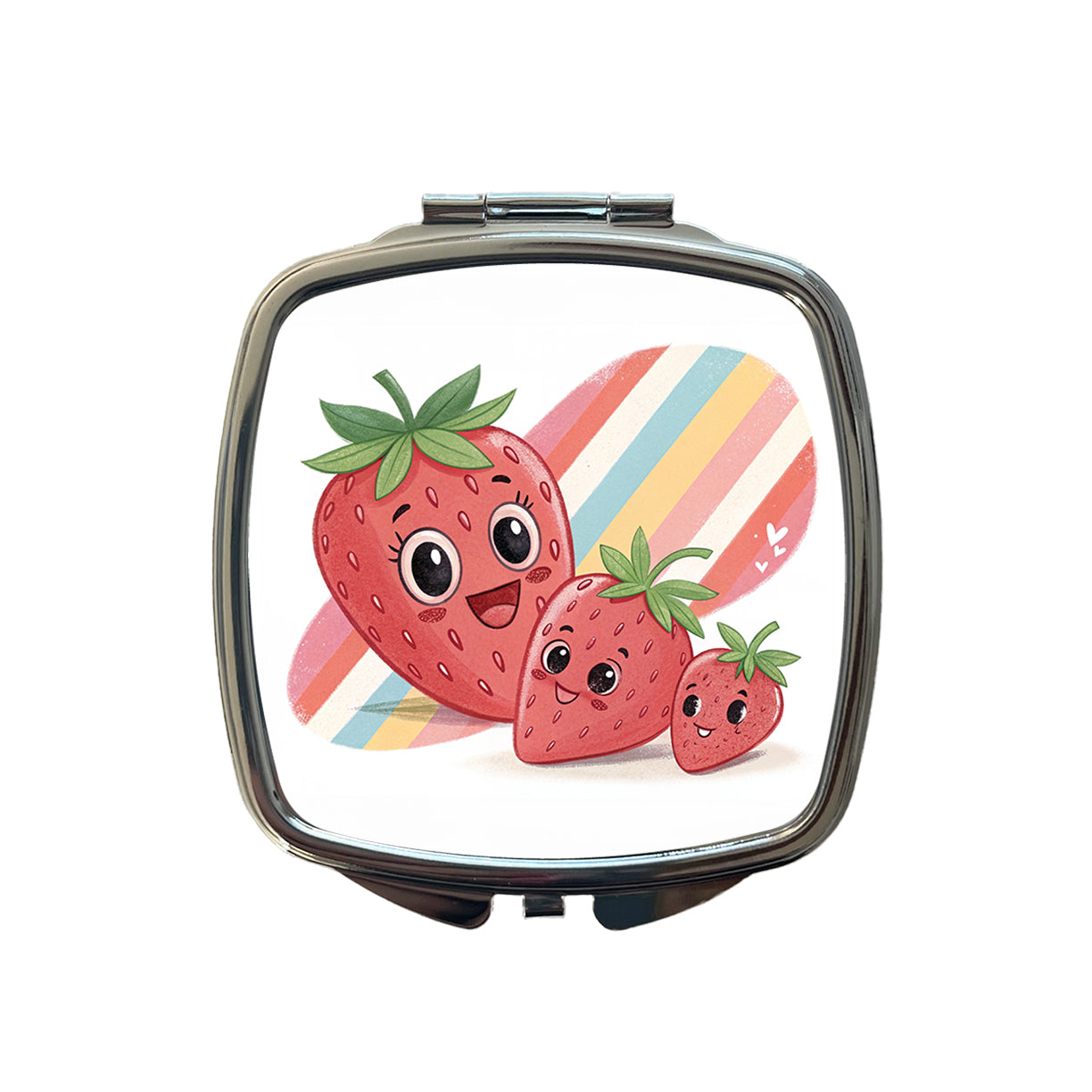 Kawaii Strawberries Diagonal Stripes Small Travel Purse Handbag Pocket Makeup Compact Mirror