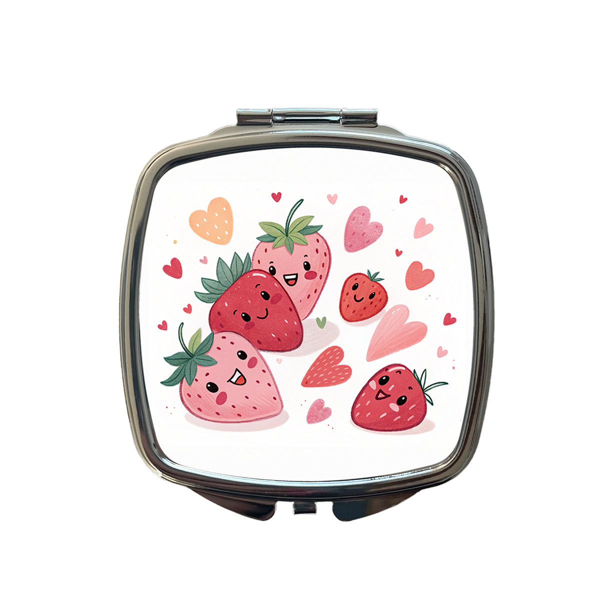 Kawaii Strawberries Hearts Small Travel Purse Handbag Pocket Makeup Compact Mirror