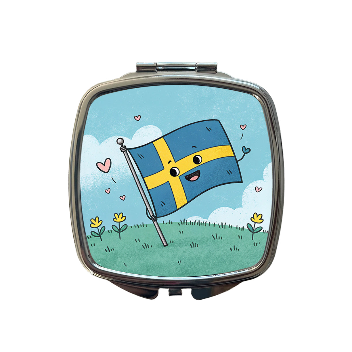 Kawaii Sweden Flag Small Travel Purse Handbag Pocket Makeup Compact Mirror