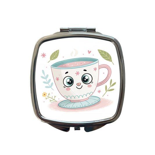 Kawaii Tea Cup Small Travel Purse Handbag Pocket Makeup Compact Mirror