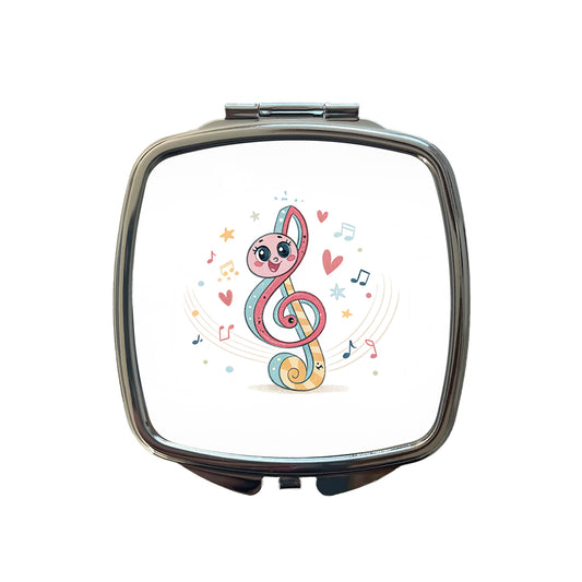 Kawaii Treble Clef Music Small Travel Purse Handbag Pocket Makeup Compact Mirror