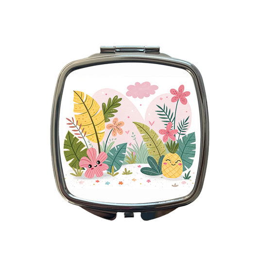 Kawaii Tropical Plants Small Travel Purse Handbag Pocket Makeup Compact Mirror