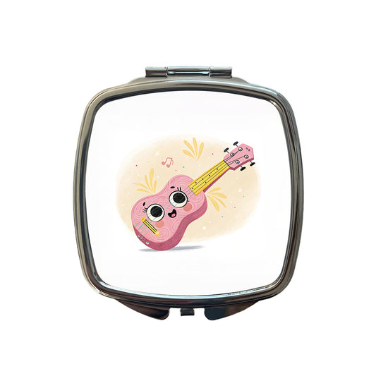 Kawaii Ukulele Pink Music Small Travel Purse Handbag Pocket Makeup Compact Mirror