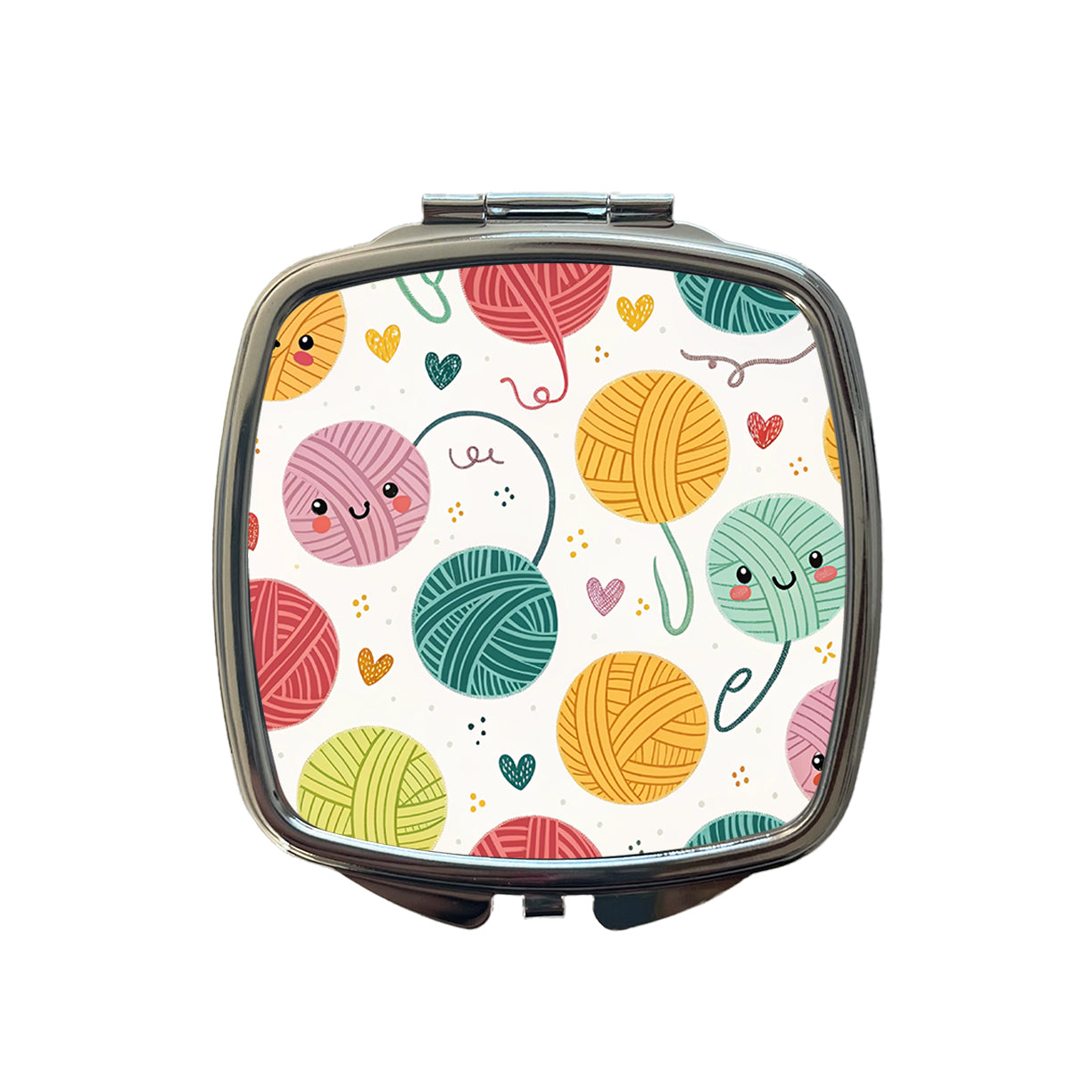 Kawaii Yarn Balls Knitting Crochet Small Travel Purse Handbag Pocket Makeup Compact Mirror