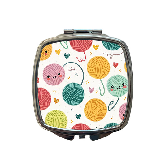 Kawaii Yarn Balls Knitting Crochet Small Travel Purse Handbag Pocket Makeup Compact Mirror
