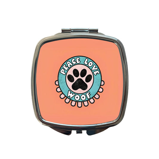 Peace Love Woof Dogs Paw Print Small Travel Purse Handbag Pocket Makeup Compact Mirror