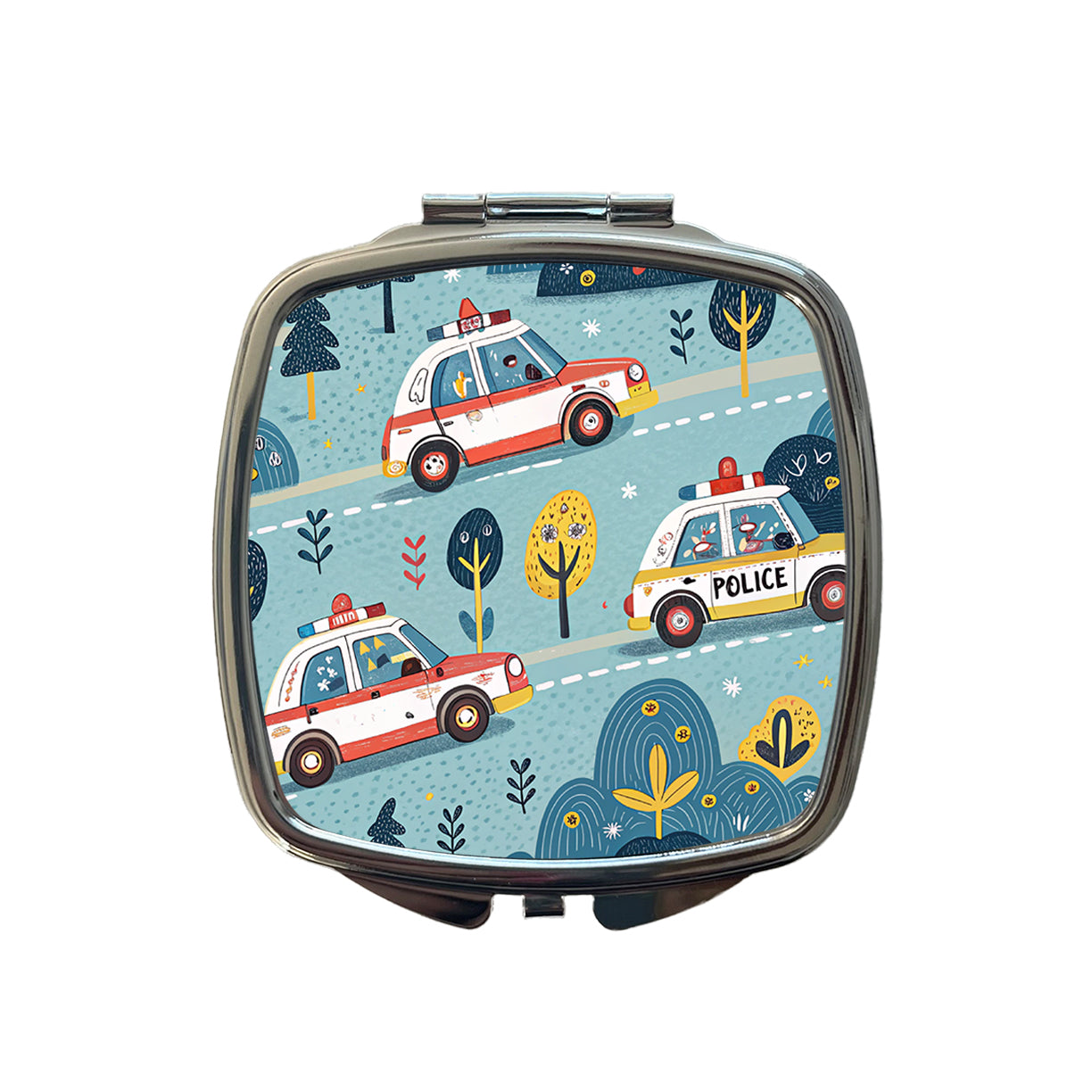 Police Cars Cute Small Travel Purse Handbag Pocket Makeup Compact Mirror